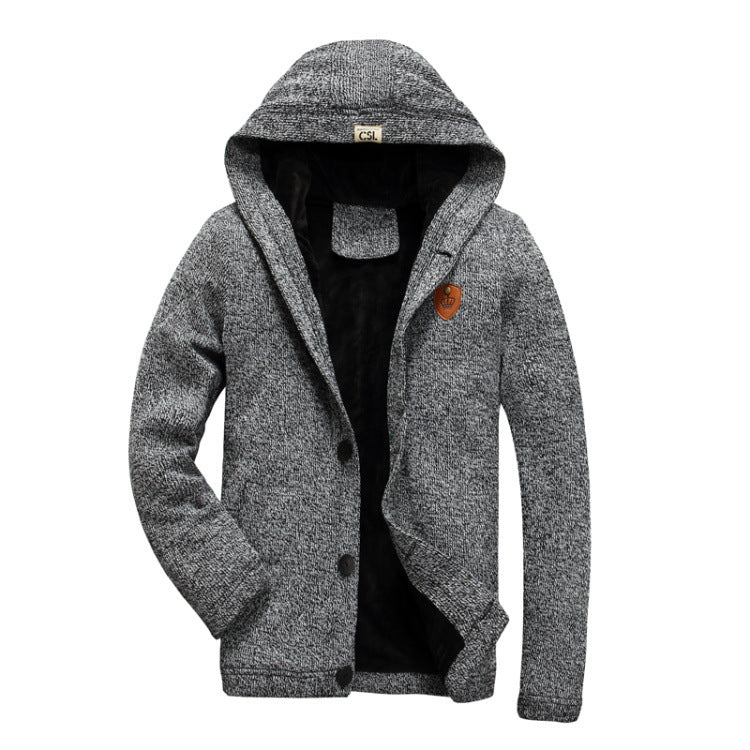 Men's Hooded And Velvet Warm Knitted Cardigan - WOMONA.COM