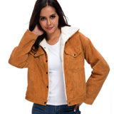 Corduroy lambskin padded jacket - WOMONA.COM