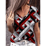 Geometric Print Plus Size Short Sleeve T-Shirt - WOMONA.COM