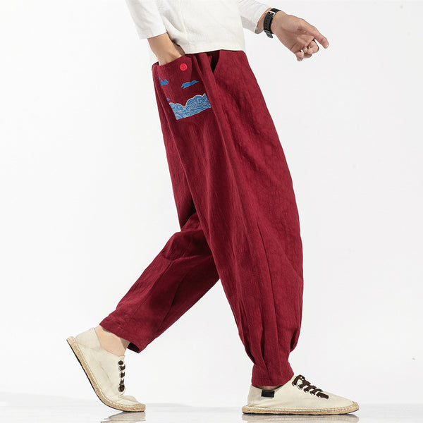 Chinese Style Retro Embroidery Men Trousers - WOMONA.COM