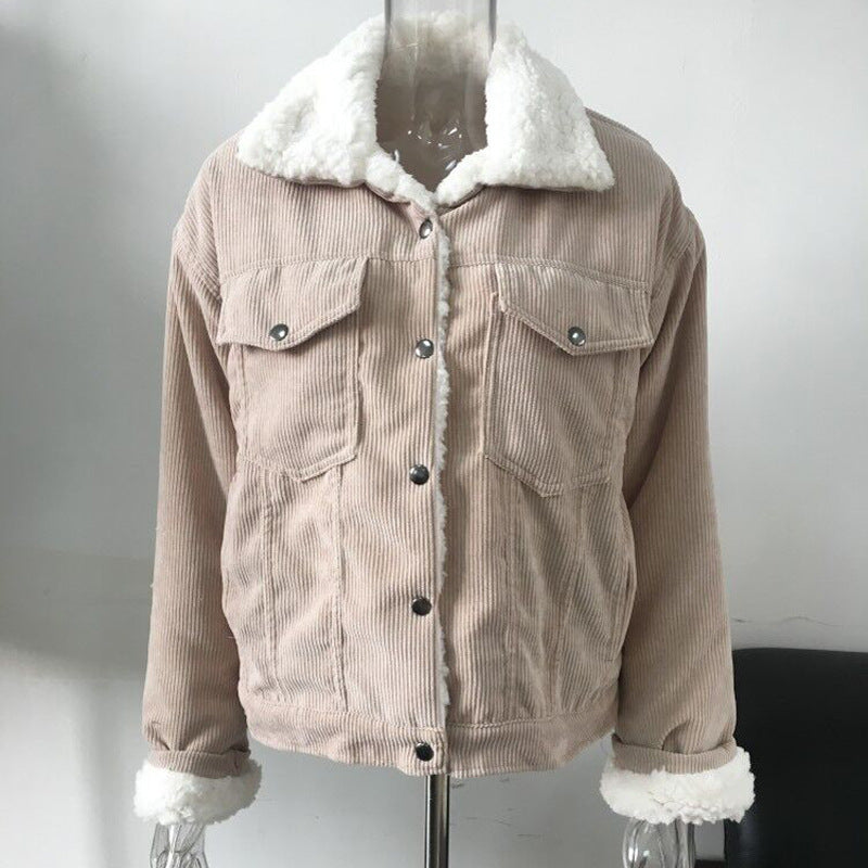 Corduroy lambskin padded jacket - WOMONA.COM