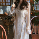 Floral chiffon long sleeve dress - WOMONA.COM