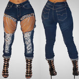 Women ripped chain jeans big size - WOMONA.COM