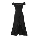 Women's Skirts, Large Sloping Shoulders Long Dress With Ruffles - WOMONA.COM