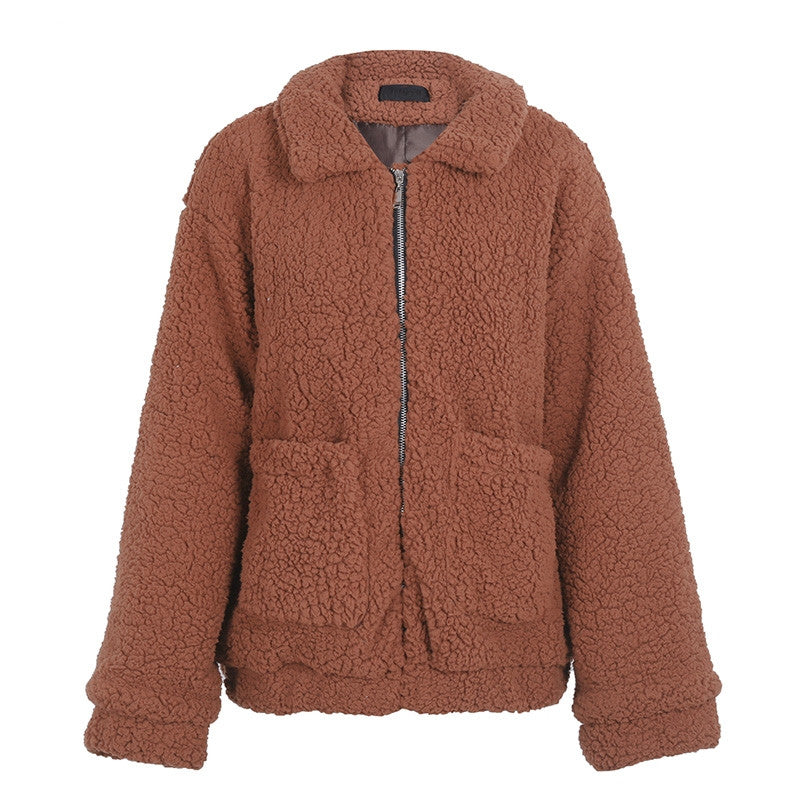 Faux lambswool oversized jacket - WOMONA.COM