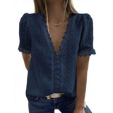 V-Neck Short-Sleeved Blouse Women - WOMONA.COM