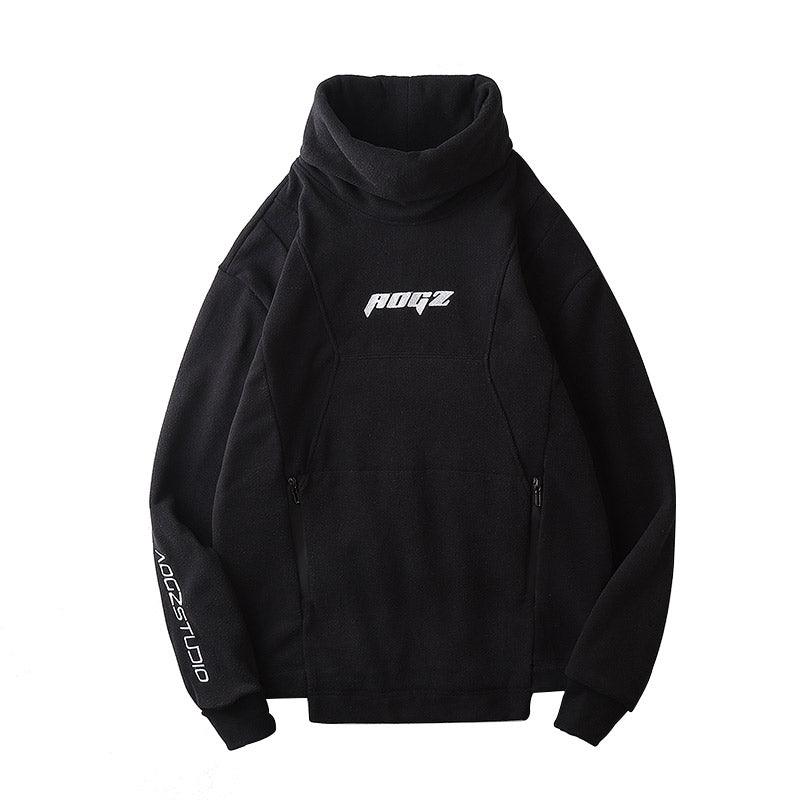 Men's black polar fleece turtleneck pullover with PODZ chest logo and two zip pockets