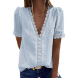 V-Neck Short-Sleeved Blouse Women - WOMONA.COM