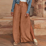 Cotton and linen loose plus size wide leg pants - WOMONA.COM