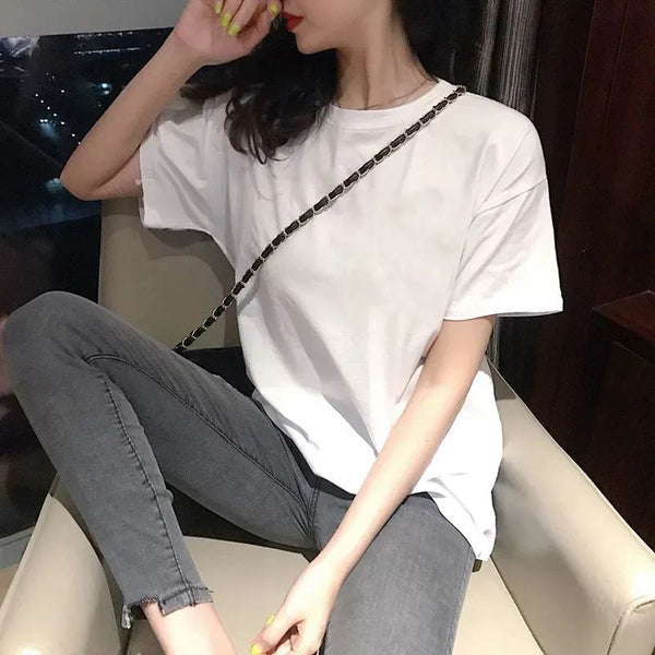 Loose Solid Color Short Sleeves - WOMONA.COM