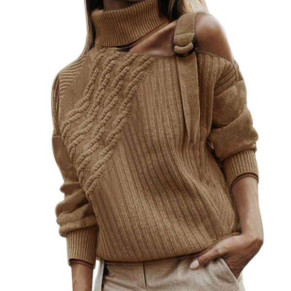 Turtleneck Long Sleeve Sweater - WOMONA.COM