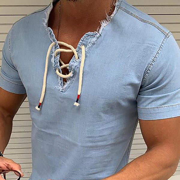 Solid Color Short-Sleeved T-Shirt Men - WOMONA.COM