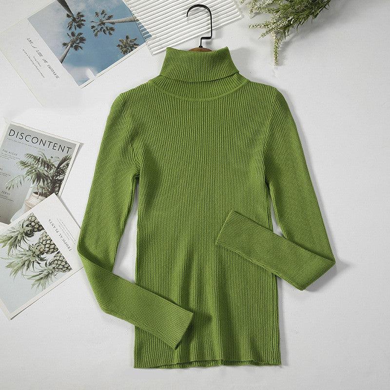 Strip Knit Pullover Turtleneck Sweater - WOMONA.COM