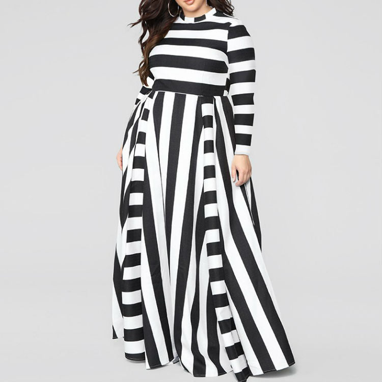 Plus Size Striped Woman\'s Dress - WOMONA.COM