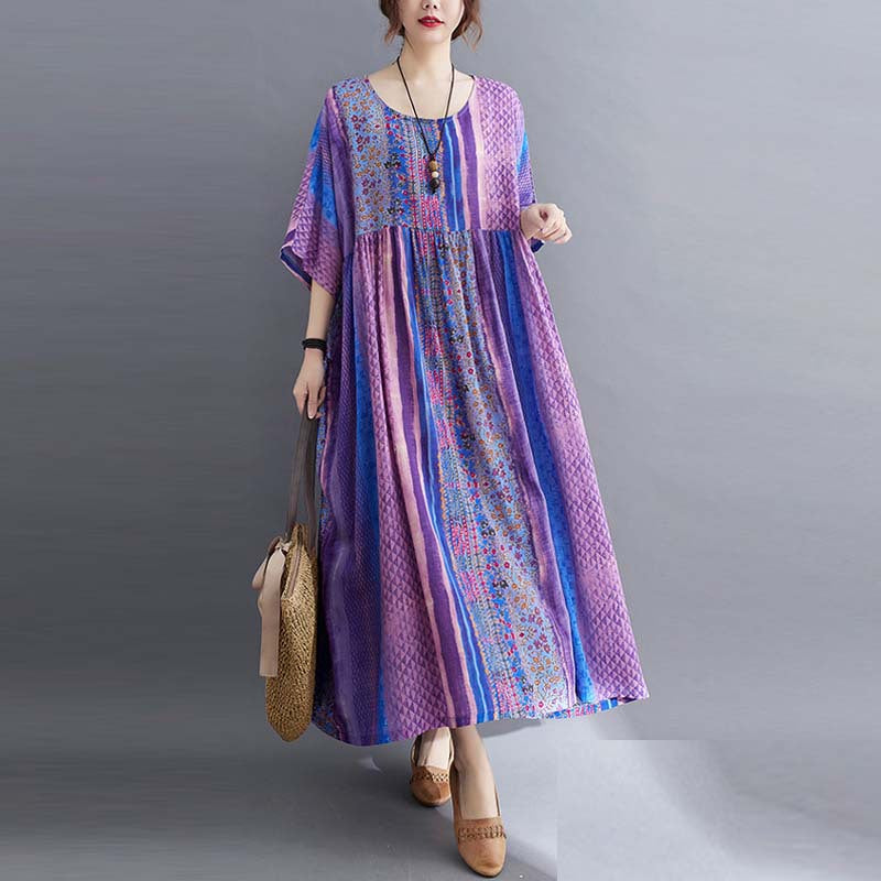 Short Sleeve Print Dress - WOMONA.COM