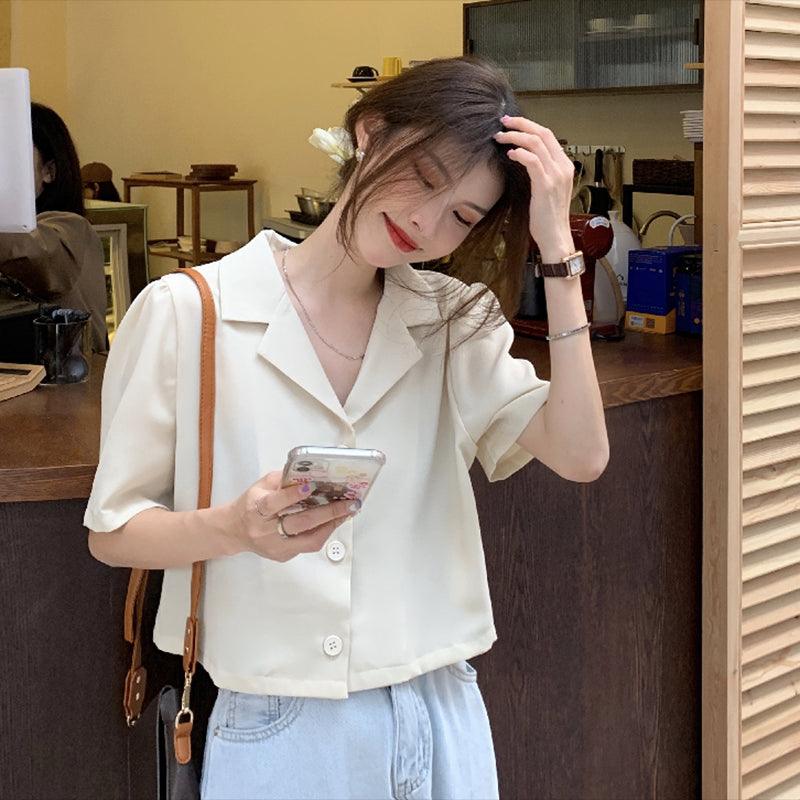 Collar Short-sleeved Shirt - WOMONA.COM
