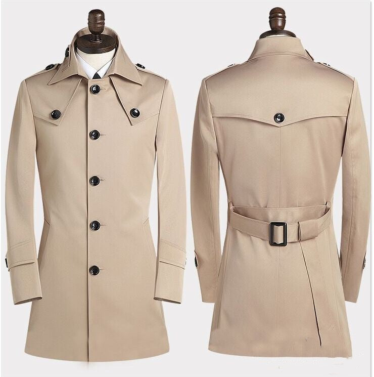 Men's Lapel Trench Coat Korean Version - WOMONA.COM