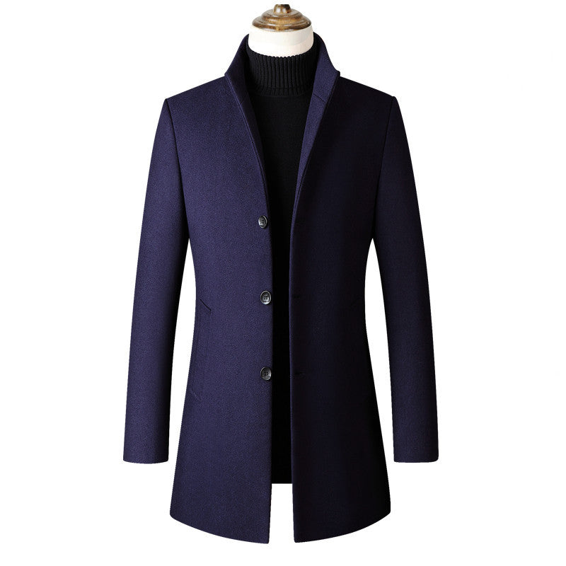 Dtand-collar Woolen Trench Coat - WOMONA.COM