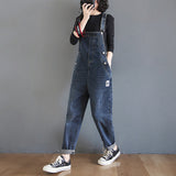 Women's Loose Ninth Plus Size Denim Overalls - WOMONA.COM