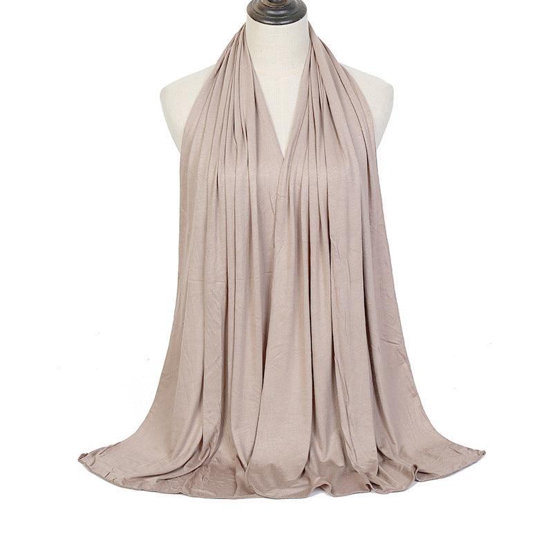 Ladies mercerized cotton headscarf, draped taupe-beige fabric