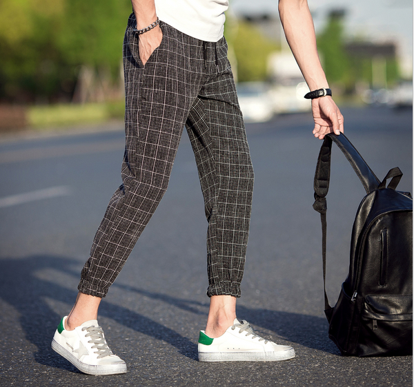 Casual Ankle-Length Plaid Pants Men - WOMONA.COM