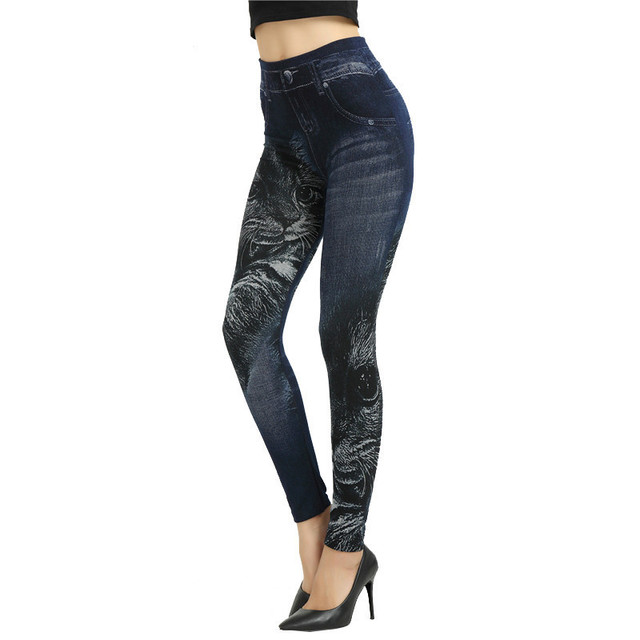 Faux Denim Jeans Leggings - WOMONA.COM