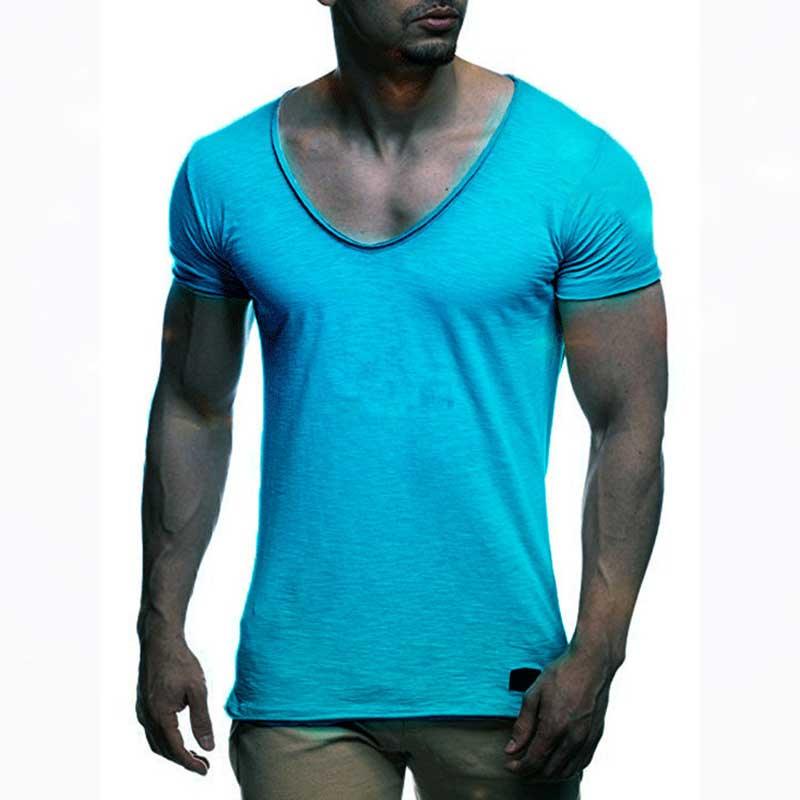 V Neck Short Sleeve Men t Shirt - WOMONA.COM
