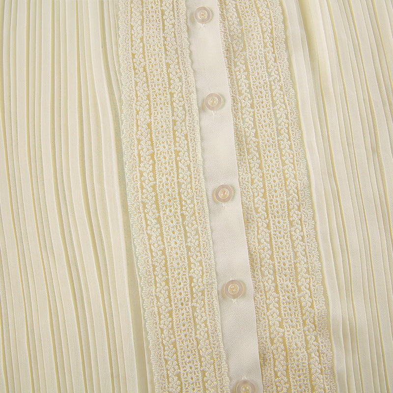Chiffon Lace Stitching Lapel Shirt - WOMONA.COM