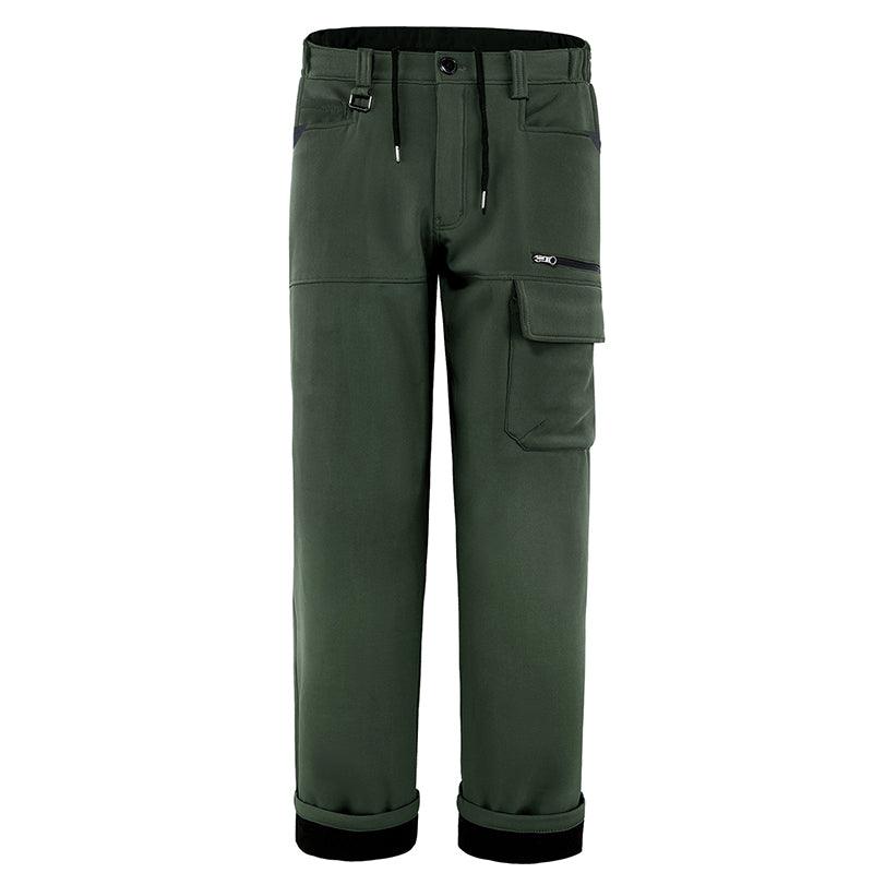 Men's green hiking cargo trousers with drawstring waist and side cargo pocket