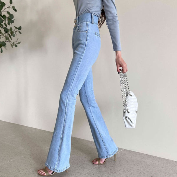 Light-colored Flared Jeans Trousers - WOMONA.COM