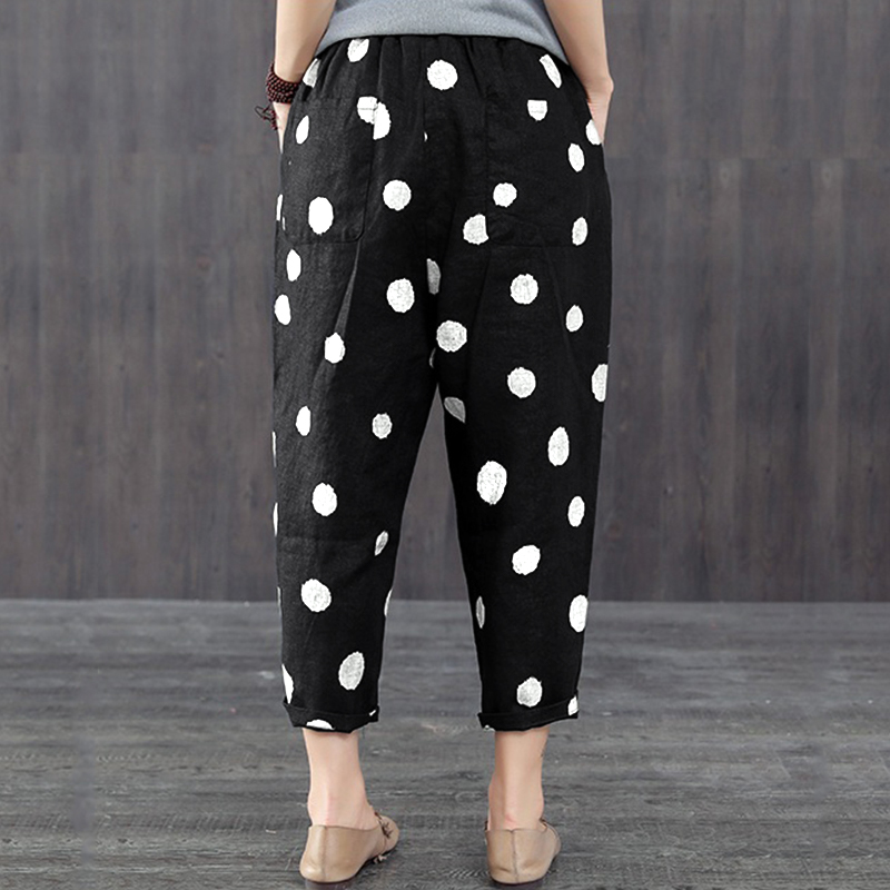 Dot plus size loose women's casual trousers - WOMONA.COM