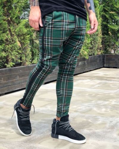 Plaid Print Casual Pants Men - WOMONA.COM