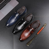 Men's leather toe cap British formal shoes - WOMONA.COM