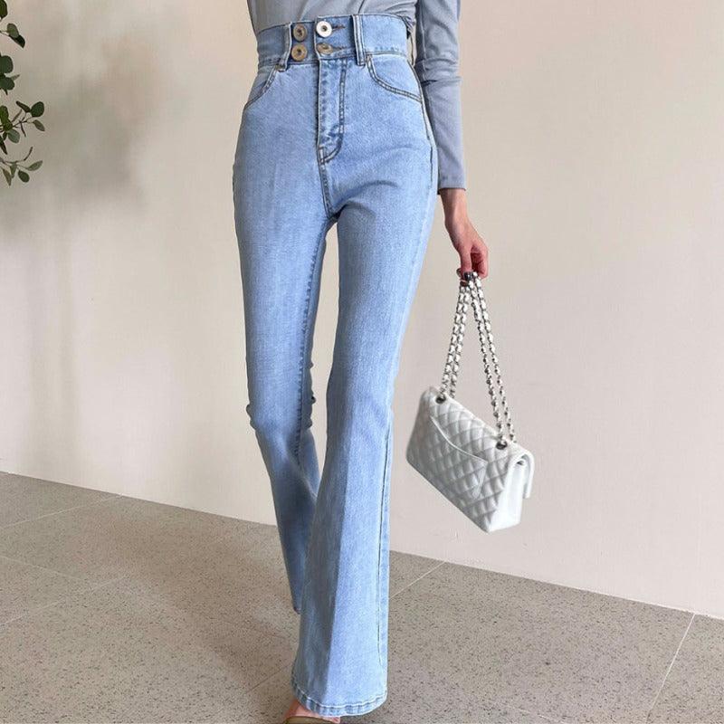 Light-colored Flared Jeans Trousers - WOMONA.COM