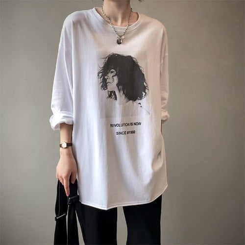 Lazy Style Long-sleeved Printed T-shirt - WOMONA.COM