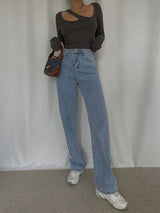 High Waist Mopping Drape Jeans - WOMONA.COM