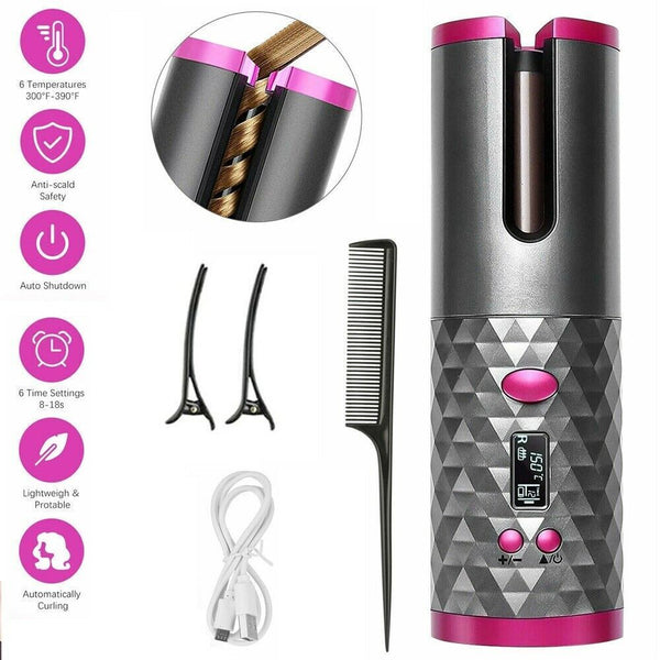 Automatic Rotating Cordless Hair Curler Fast Curling Iron Tongs - WOMONA.COM