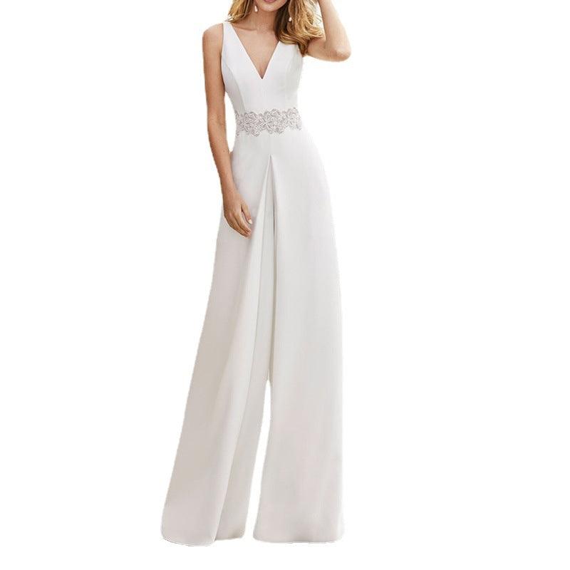 Sleeveless V-Neck Jumpsuit - WOMONA.COM