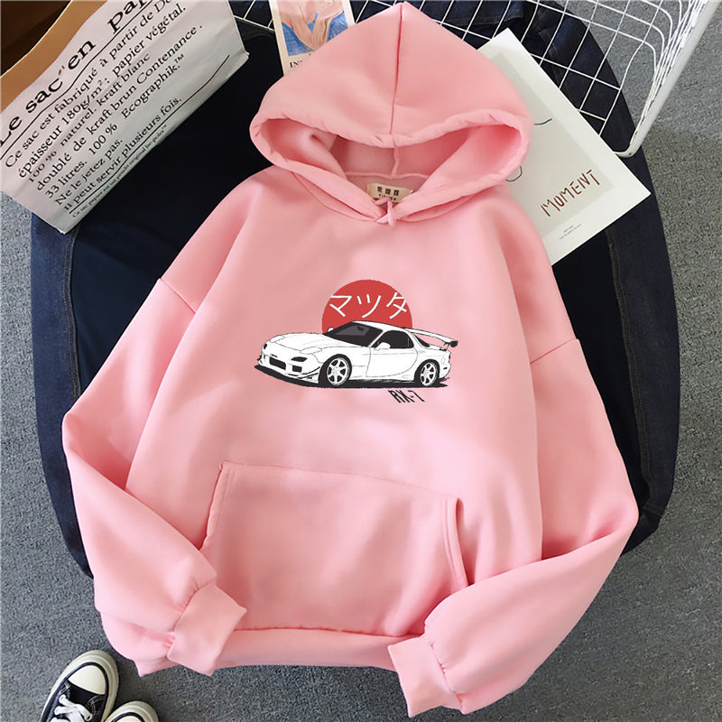 Printed Hoodie Sweatshirt Car Culture - WOMONA.COM