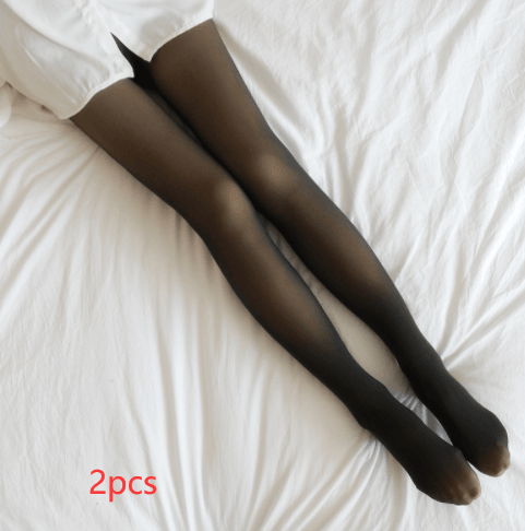Winter fleece-lined pantyhose leggings in dark brown/black, smooth sheer finish