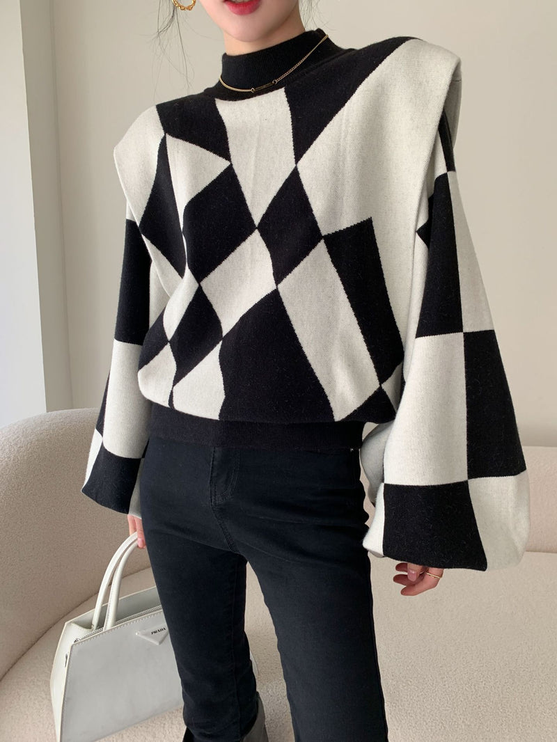 Black Diamond Lantern Sleeve Sweater - WOMONA.COM