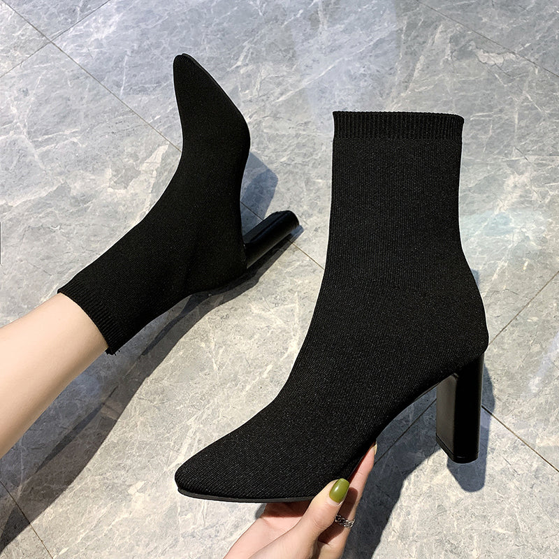 Yarn Pointed High Heels - WOMONA.COM