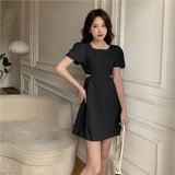 Slimming Puff Sleeve Short-sleeved Elegant Midriff Outfit - WOMONA.COM