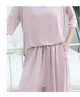 Plus-size Pajamas Two-piece Set Of Nine-minute Wide-leg Pants - WOMONA.COM