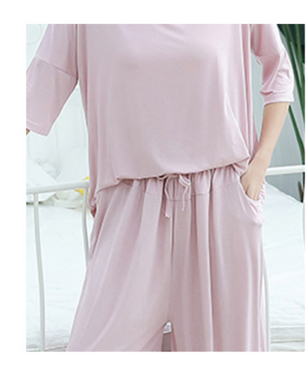 Plus-size Pajamas Two-piece Set Of Nine-minute Wide-leg Pants - WOMONA.COM