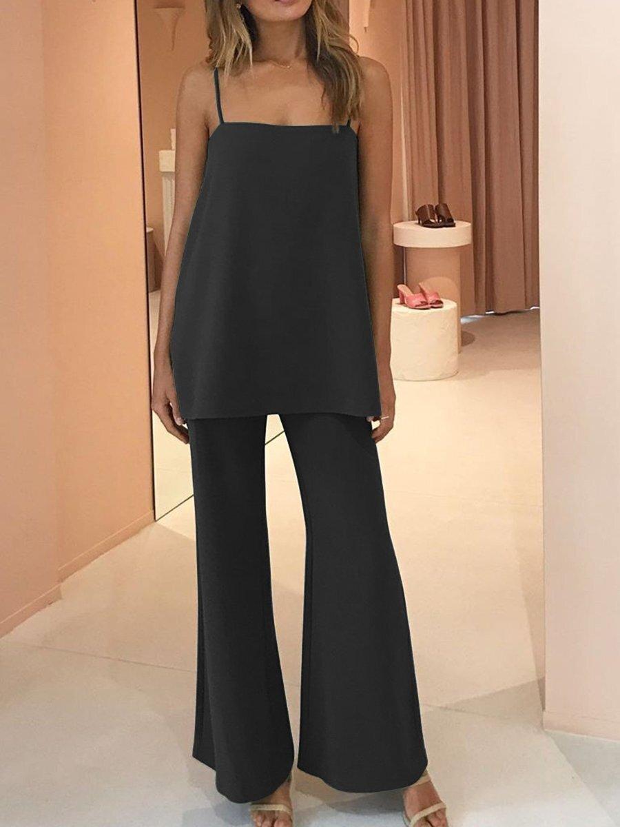 Simple SuitSling Top Plus  Flared Pants Women - WOMONA.COM