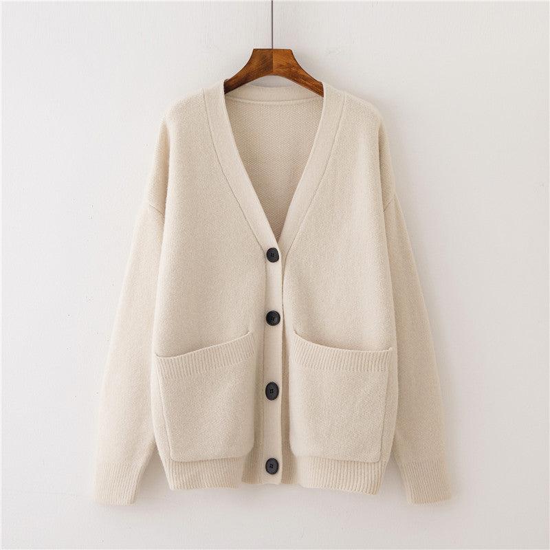 Lazy Style V-Neck Knit Sweater - WOMONA.COM
