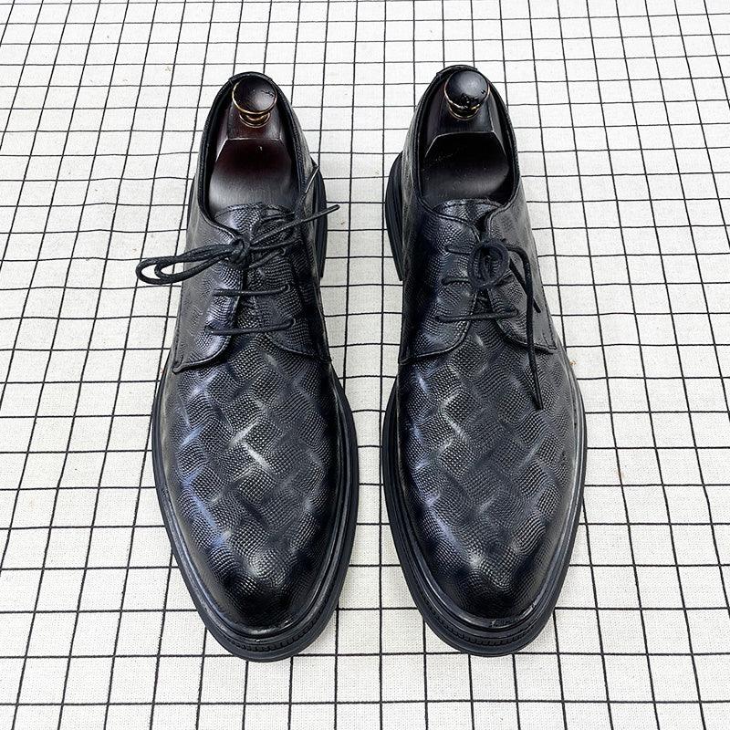 Men's Korean Style Black Leather Shoes - WOMONA.COM