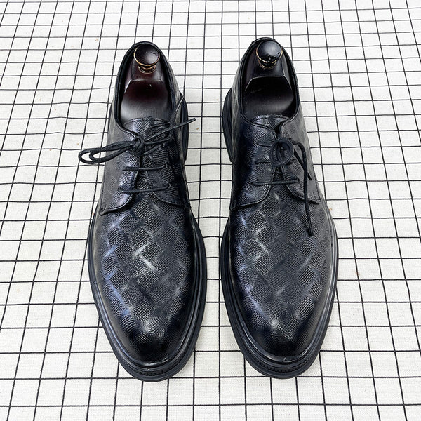 Men's Korean Style Black Leather Shoes - WOMONA.COM