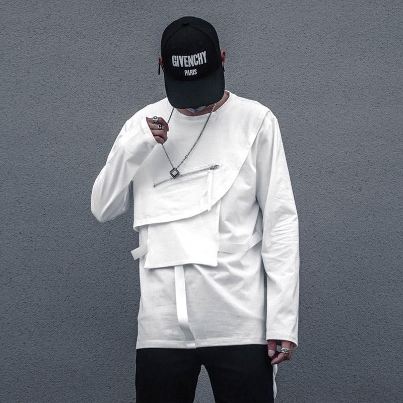 Ribbon Long Sleeved T-shirt For Men - WOMONA.COM